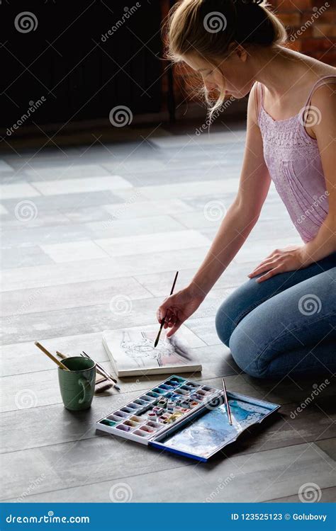 Painting Hobby Artful Personality Talent Girl Draw Stock Image - Image ...