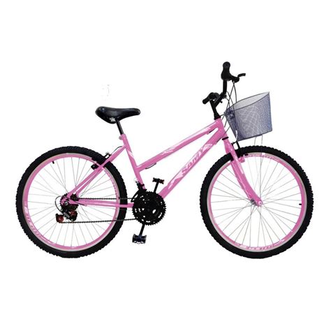 Bicicleta Aro Feminina Rosa Marchas C Cesta C Aros Aero Em