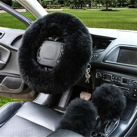 Amazon Ziciner Pcs Wool Steering Wheel Cover With Fuzzy Handbrake