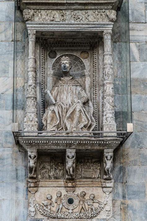 Statue Of Pliny The Elder On The Facade Of Duomo Di Como Lake Como