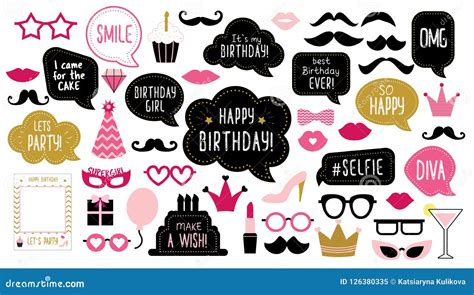 Birthday Photo Booth Props Set Stock Vector - Illustration of glasses ...