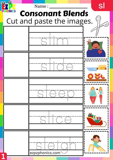 Group1 Sl Words Cut And Paste The Images Phonics Consonant Blends