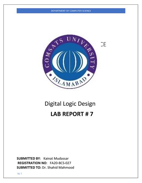 Dld Lab Report Digital Logic Design Lab Report Department