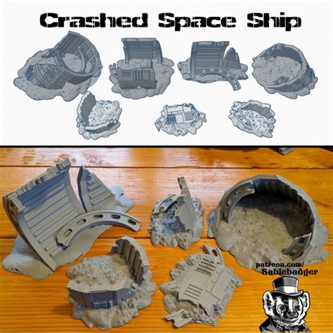 3d Printable Sci Fi Terrain Crashed Spaceship Ruins By Brander Roullett