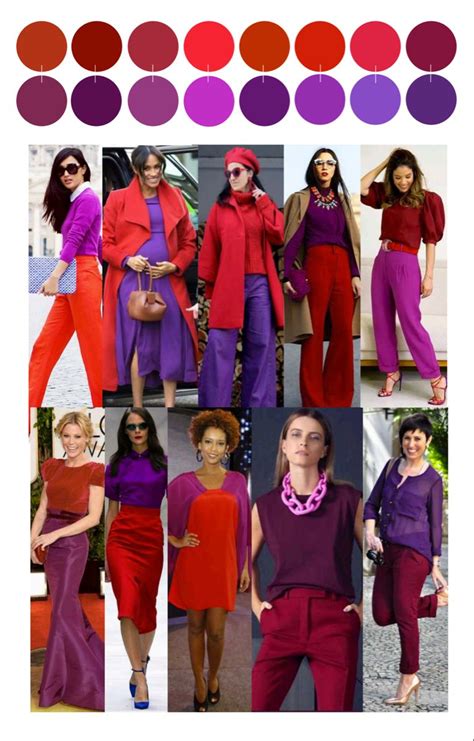 Análogas vermelho roxo Moda colorida Combinações de cores da moda