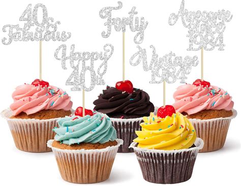 30pcs Happy 40th Birthday Cupcake Toppers Glitter Forty