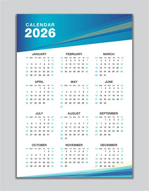 plantilla de calendario de pared 2026 diseño de calendario de