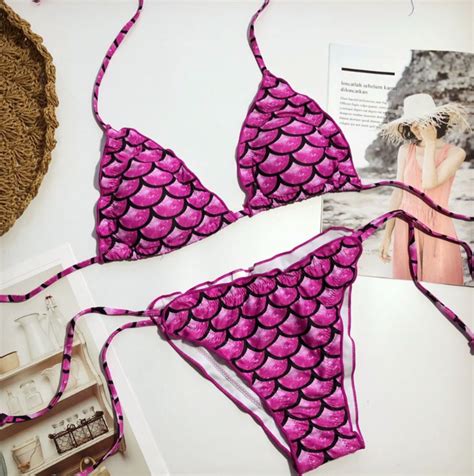 Fish Scale Printing Split Sexy Bikini On Luulla