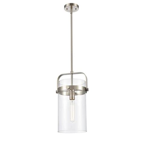 Innovations Pilaster 1 Light Brushed Satin Nickel Shaded Pendant Light With Clear Glass Shade