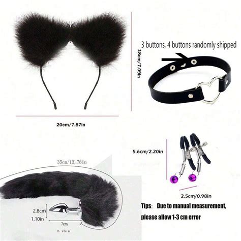 4pcs Set Anal Sex Toys Fox Tail Butt Plug Sexy Plush Cat Ear Headband With Necklace Set Massage