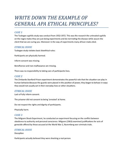 Write Down The Example Of General Apa Ethical Principles Write Down