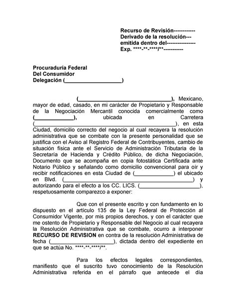 Recurso De Revisi N Profeco Recurso De Revisi N Derivado De La