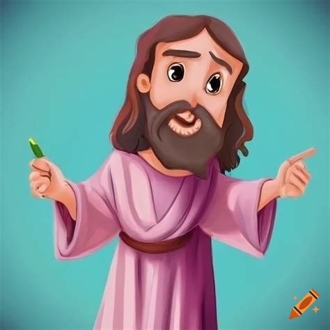 Full Body Drawing Of Jesus In Disney Cartoon Style Drawn By A Children