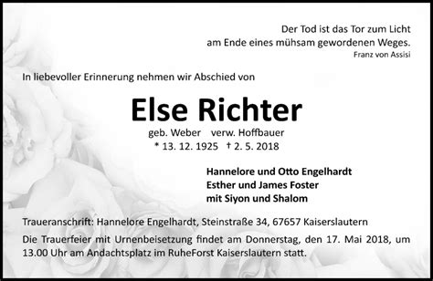 Traueranzeigen Von Else Richter Rz Trauer De