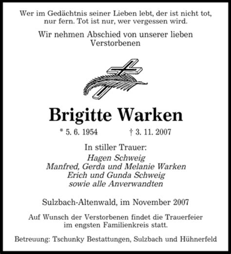 Traueranzeigen Von Brigitte Warken Saarbruecker Zeitung Trauer De