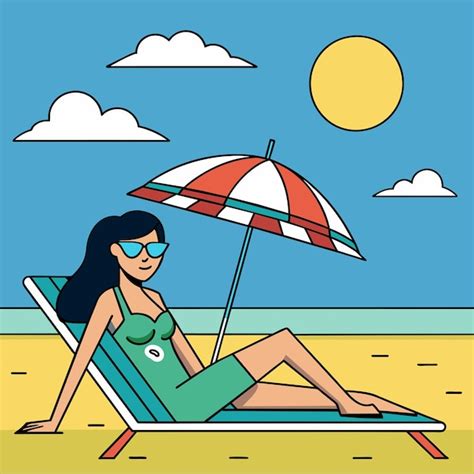 Femme en bikini fille d été en vacances maillot de bain de plage dessin animé stylé dessiné à