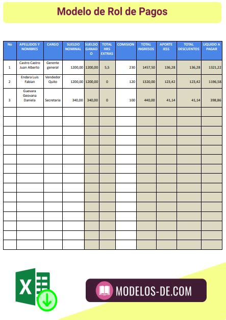 Modelo De Rol De Pagos En Word Descarga Gratis