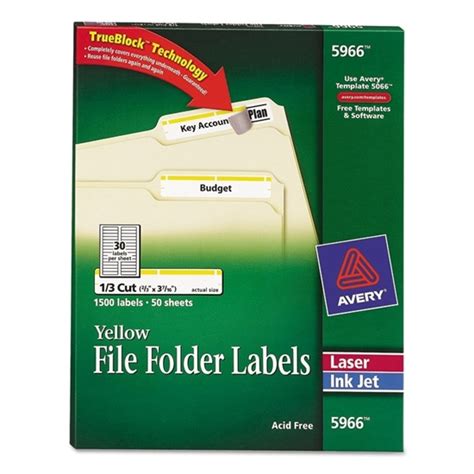 Avery Permanent File Folder Labels Trueblock Inkjet Laser Yellow