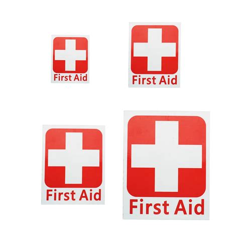 NEW Safurance 4 Size FIRST AID Vinyl Sticker Label Waterproof Signs Red ...