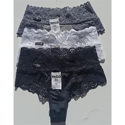 Kit Calcinha Tanga Leandra Lingerie Feminina Renda Fio Dental