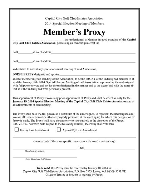 Hoa Proxy Form Template Free Printable Documents