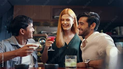 4k Group Of Man And Woman Enjoy And Fun Hangout Nightlife Drinking