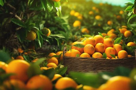 Harvesting Juicy Oranges Grow On Trees On Orange Farm Stock