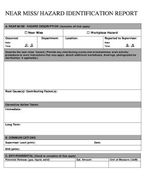 Fillable Online Safety Caltech Near Miss Hazard Form Safety Caltech