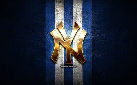 New York Yankees Emblem Mlb Golden Emblem Blue Metal Background