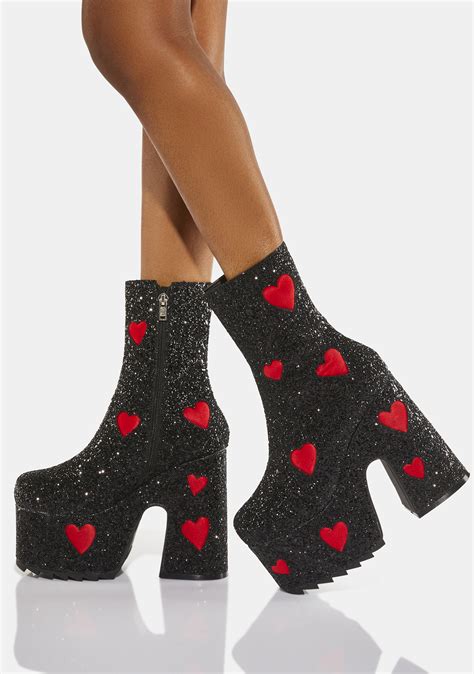 Lamoda Heart Glitter Ankle Boots Black Red Dolls Kill