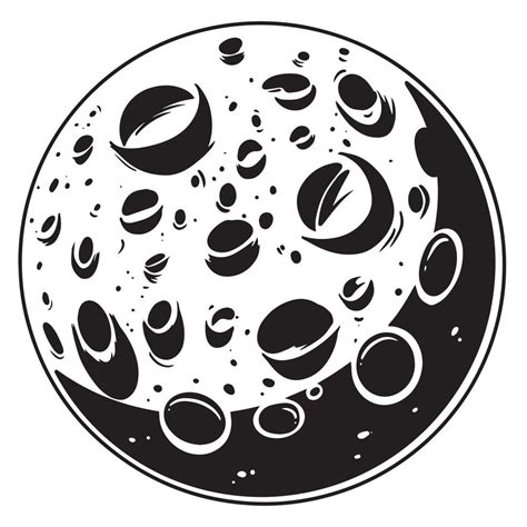 Planet Moon Hand Drawn Illustration With A Crater Hole Black White