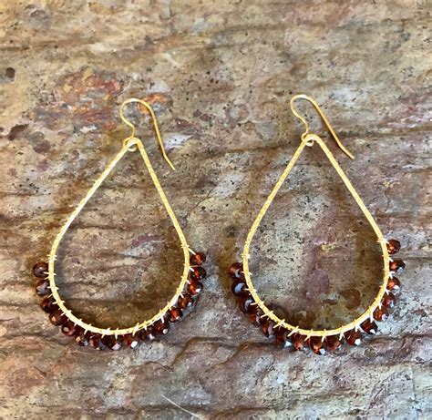 Garnet Gemstone Gold Hoop Earrings Etsy Gemstone Gold Garnet