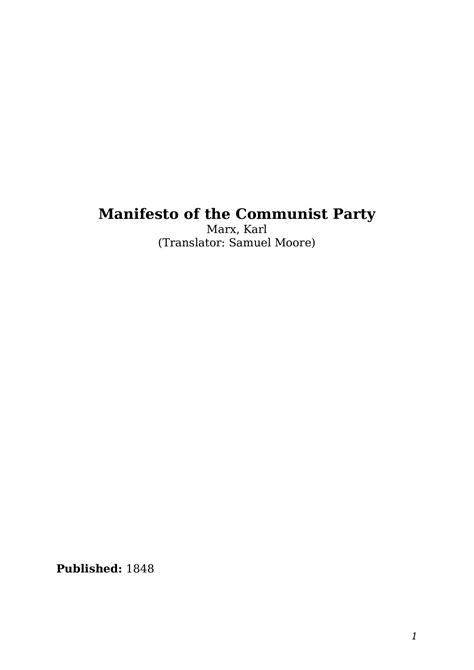 Manifesto Of The Communist Party Karl Marx Bunchana Lomsiriudom