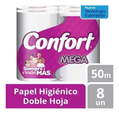 Papel Higiénico Confort Mega 50m Doble Hoja 8 Rollos Mercadolibre