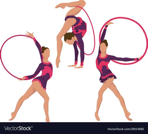 Set Girl Rhythmic Gymnastics With Hoops Training Vector Image