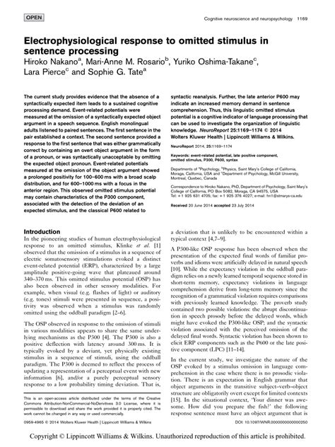 Pdf Electrophysiological Response To Omitted Stimulus In Sentence