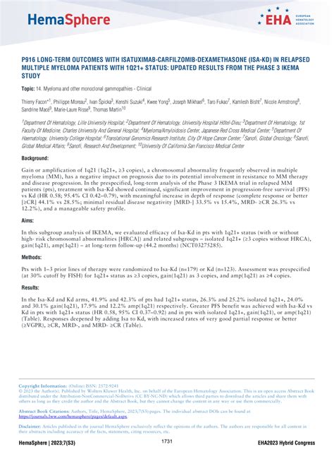 PDF P916 LONG TERM OUTCOMES WITH ISATUXIMAB CARFILZOMIB