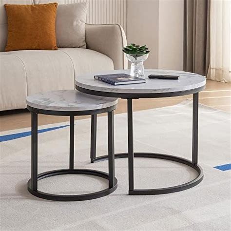 Spboomlife Modern Small Nesting Coffee Table Set Of Round Marble Mdf