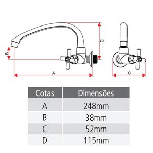 Torneira Tigre Abs Cozinha Parede Horizontal Movel Cross Branca