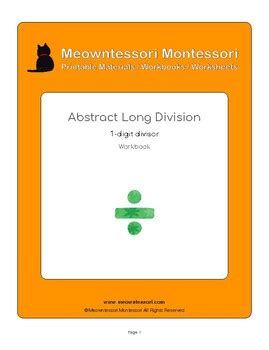 Montessori Abstract Long Division With 1 Digit Divisor Workbook TPT