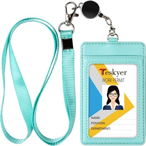 Teskyer Porta Badge Porta Badge Da Collo In Pelle Pu Con Cordino