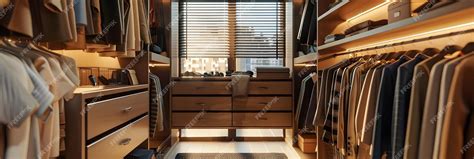 walkin closet interior design  wooden shelves  drawers realistic