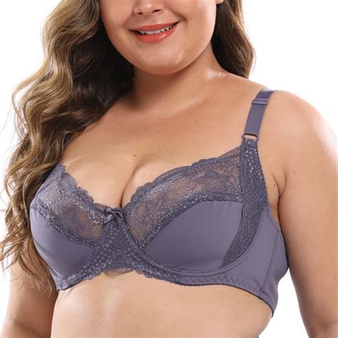 Munlar Purple Womens Bras Push Up No Wire Plus Size Lace Full Figure