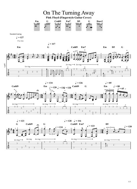 Pink Floyd On The Turning Away Fingerstyle Guitar Cover Tab C Sar