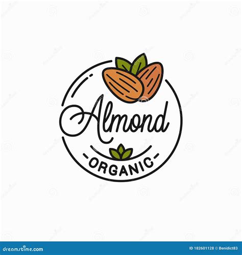 Almond Nut Logo Round Linear Of Almonds On White Stock Vector