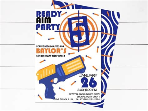 Nerf Party Birthday Invitation Ready Aim Party Nerf Invite Etsy