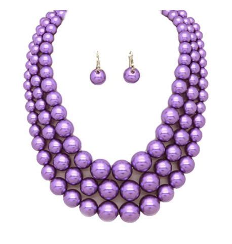 Women S Simulated Faux Three Multi Strand Pearl Statement Necklace And