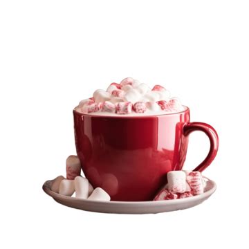 Red Ceramic Cup With Cocoa And Marshmallows Behind A Christmas Tree