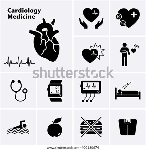 Cardiology Medicine Icons Cardiovascular Diseases Vector Stock Vector