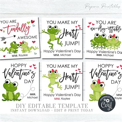 Editable Frog Valentines Day Cards Frog Valentine Cards Etsy